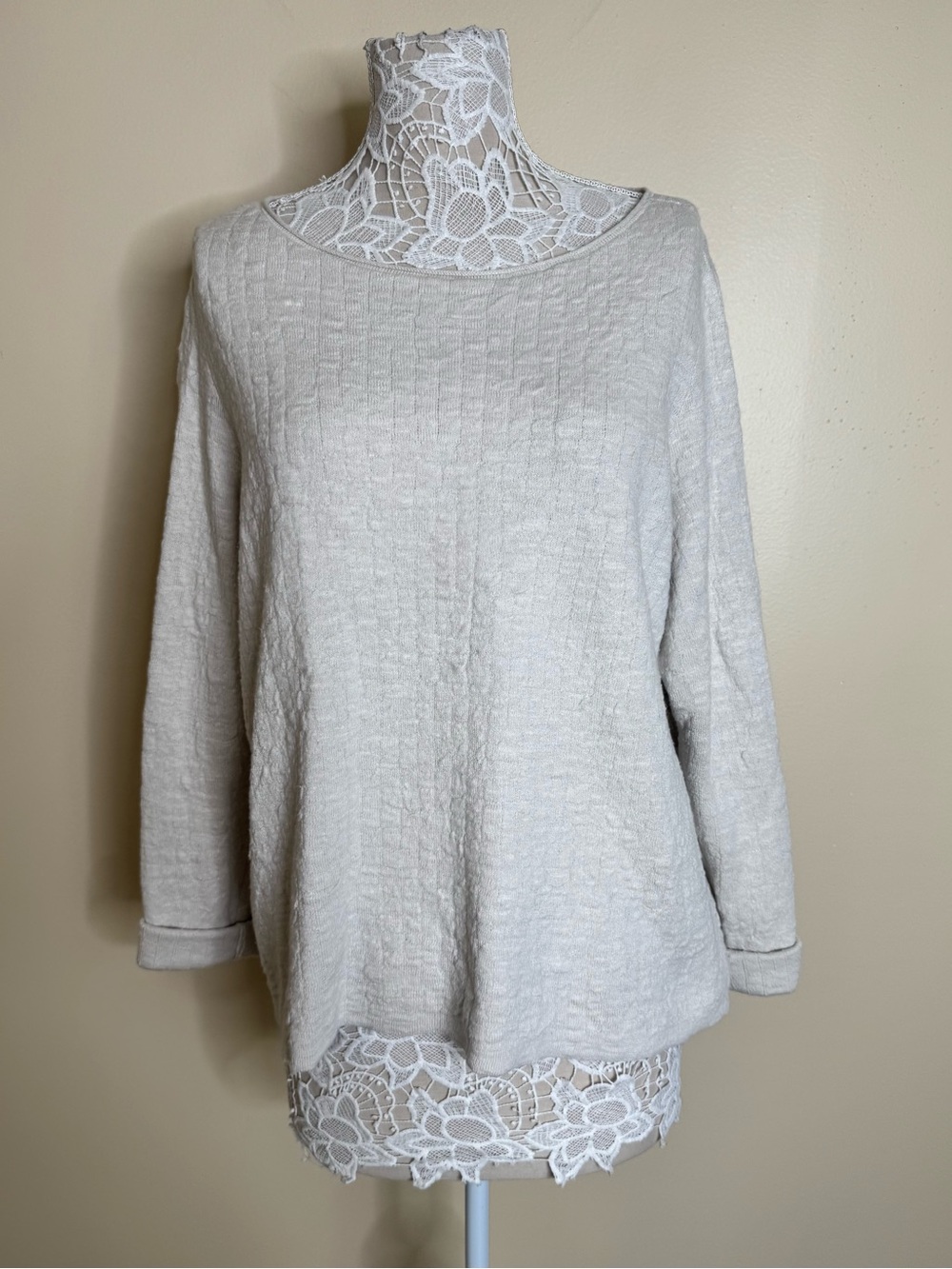 Eileen Fisher Textured Knit Long-Sleeve Sweater Top Relaxed size 2X Boat neck